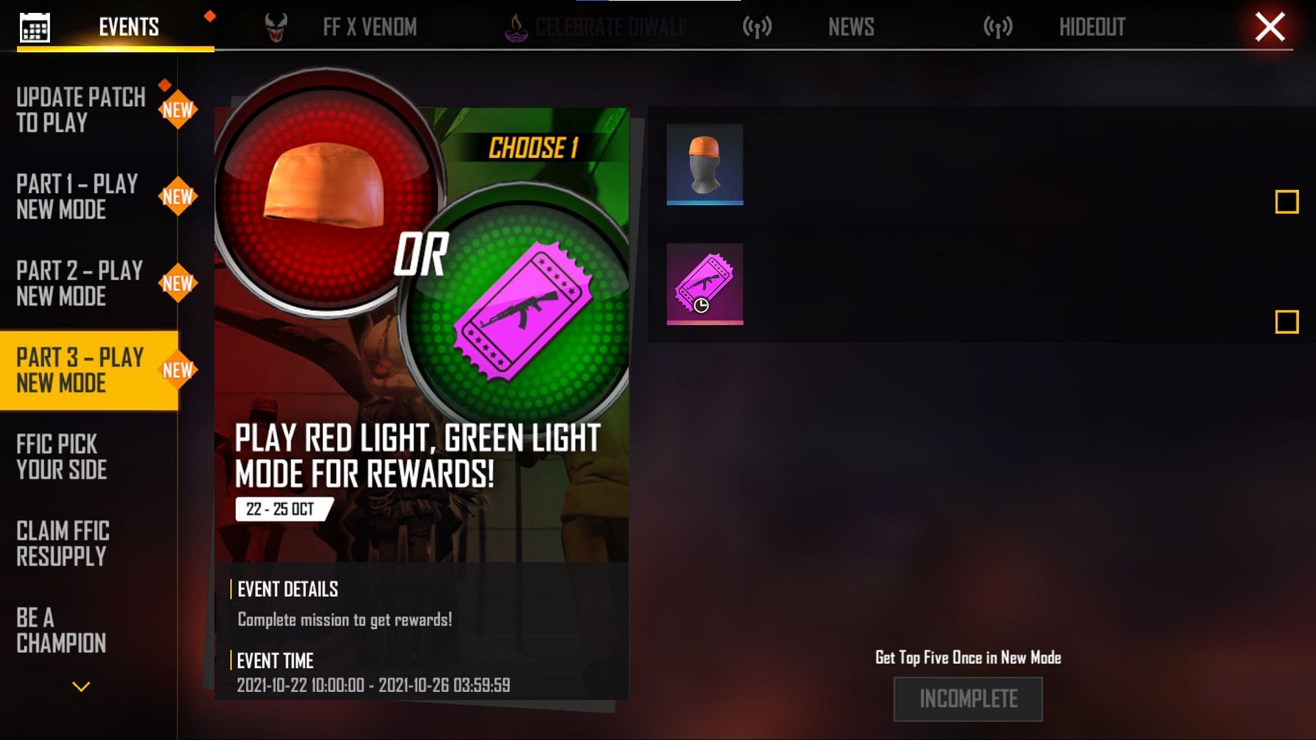 Finishing in top five will allow them to select one of the items (Image via Free Fire)